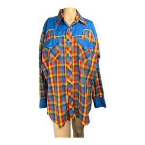 Vintage Ely Plains Rainbow Plaid Western Pearl Snap Shirt Size L/XL